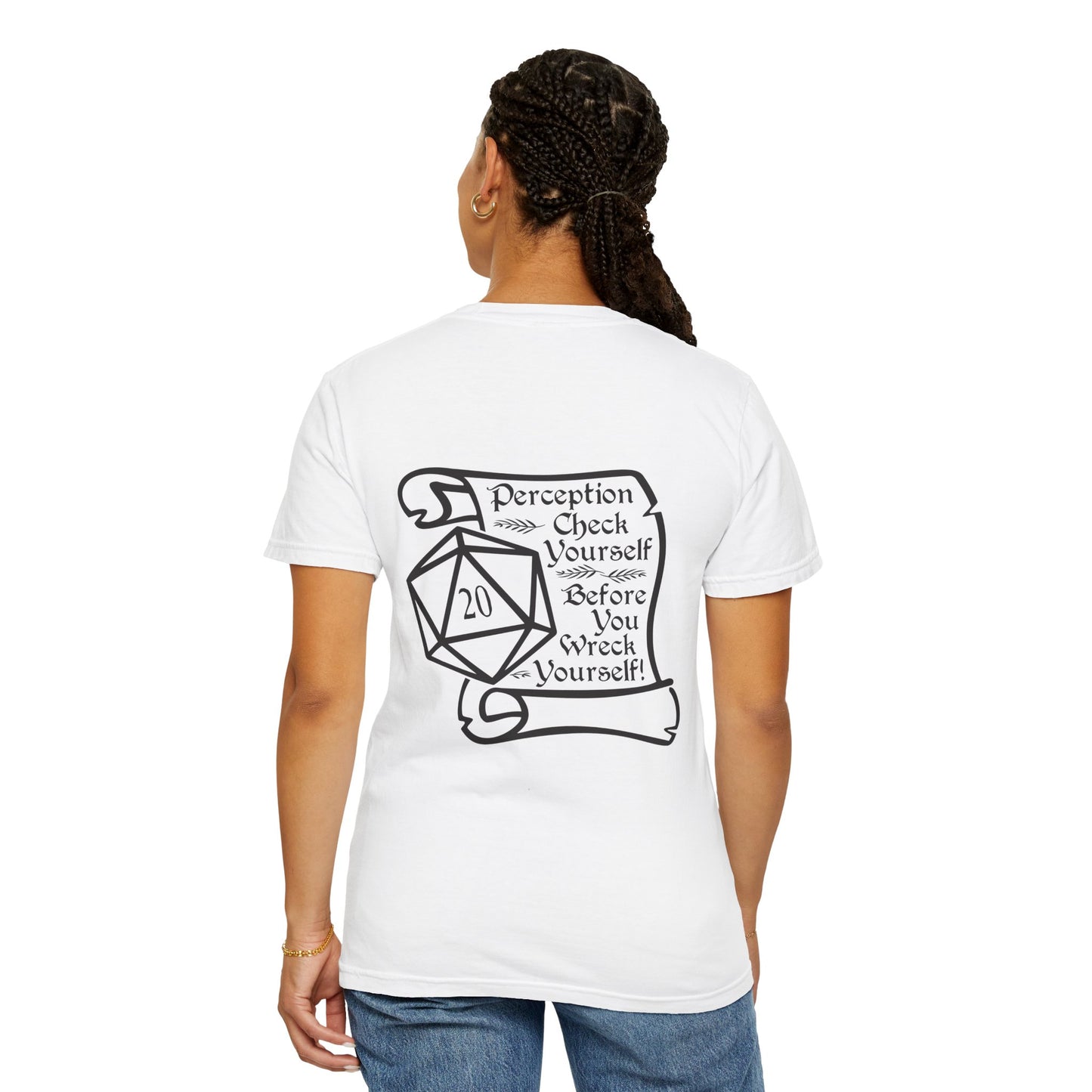 Perception Check D20 RPG T-Shirt — "Perception Check Yourself Before You Wreck Yourself"