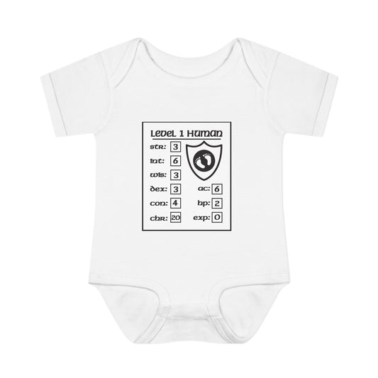 Level 1 Human Baby Bodysuit — Cute RPG Stats Infant Onesie