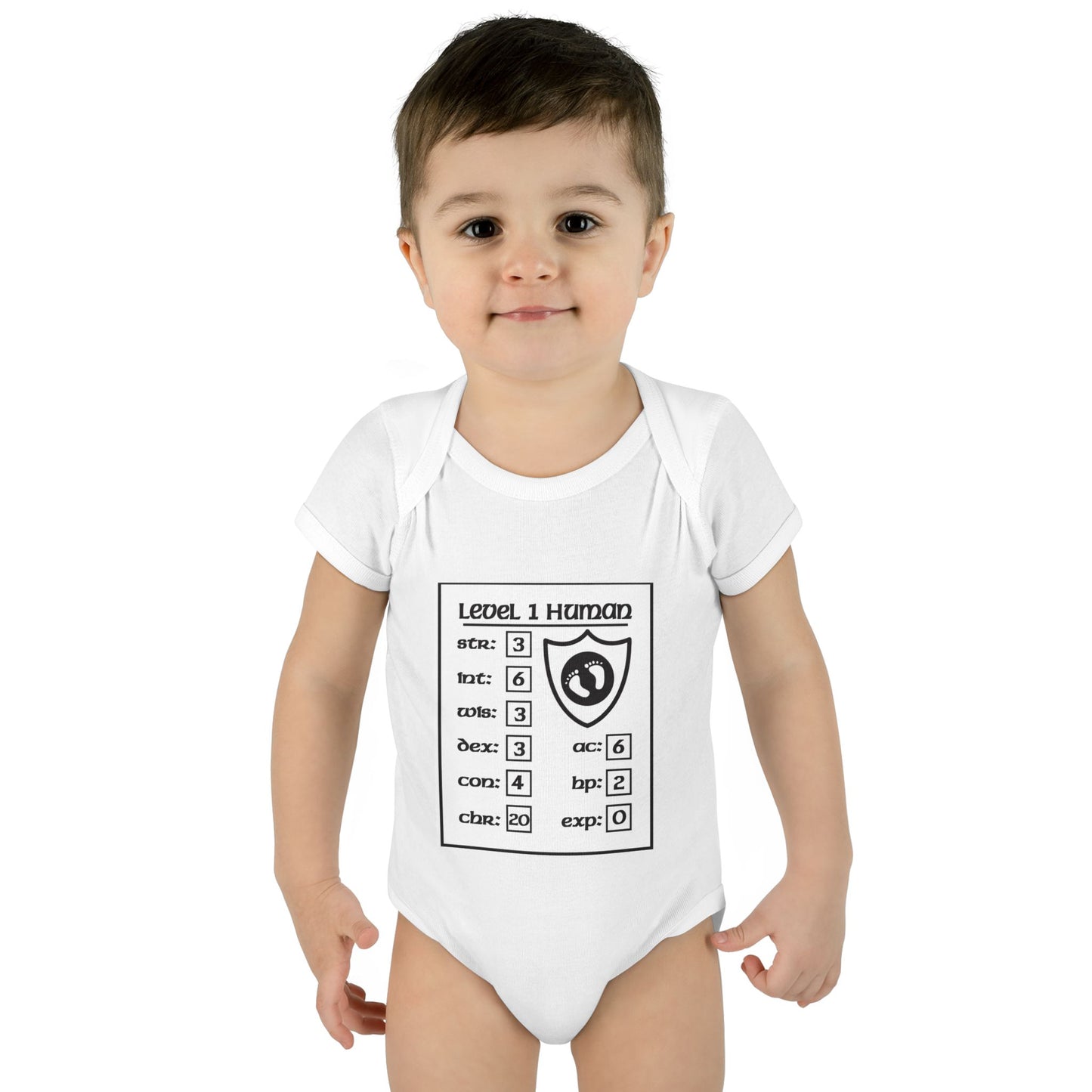 Level 1 Human Baby Bodysuit — Cute RPG Stats Infant Onesie
